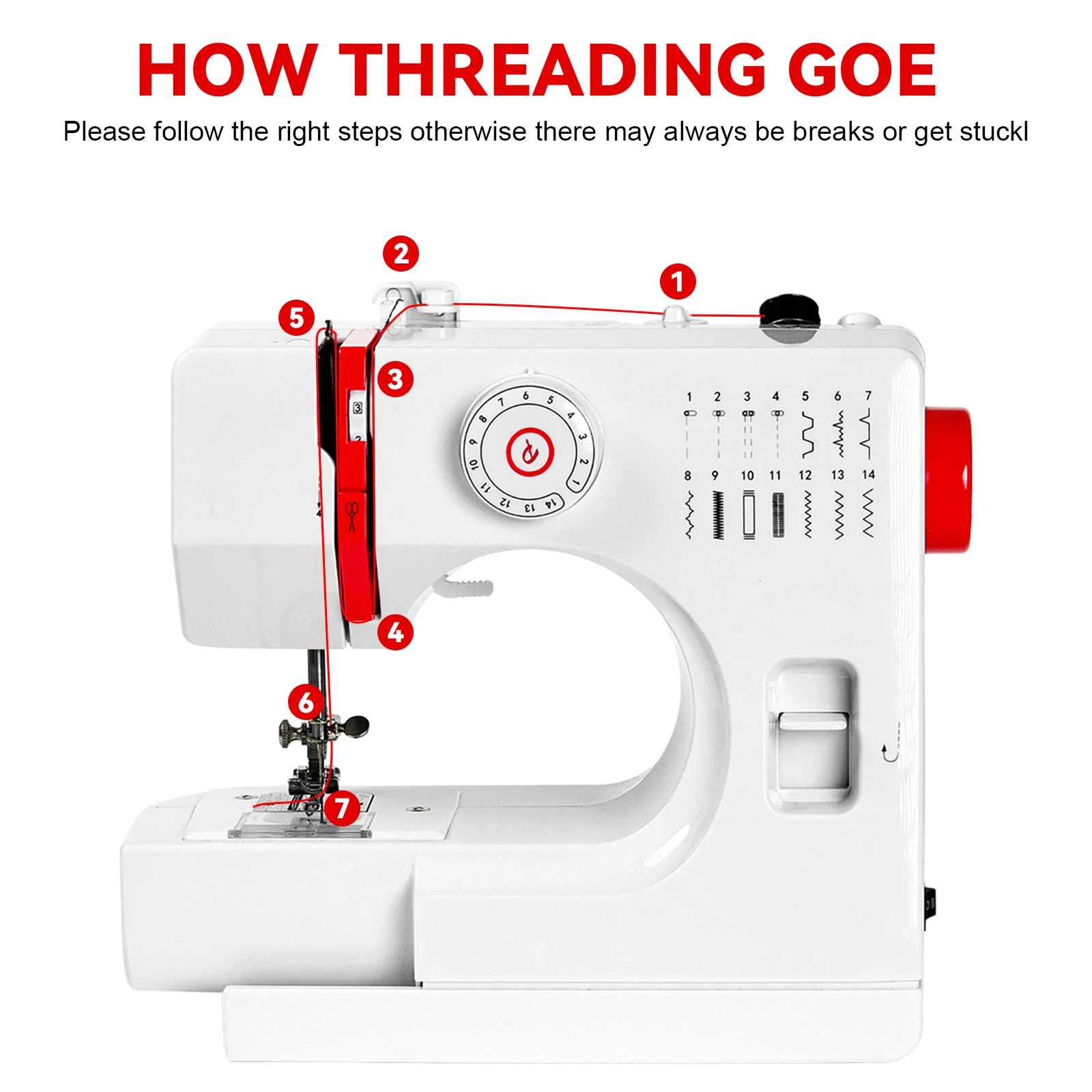 728 Household Mini Sewing Machine Electric 14 Stitches Sewing Machine with Extension Table Multifunctional Design UK