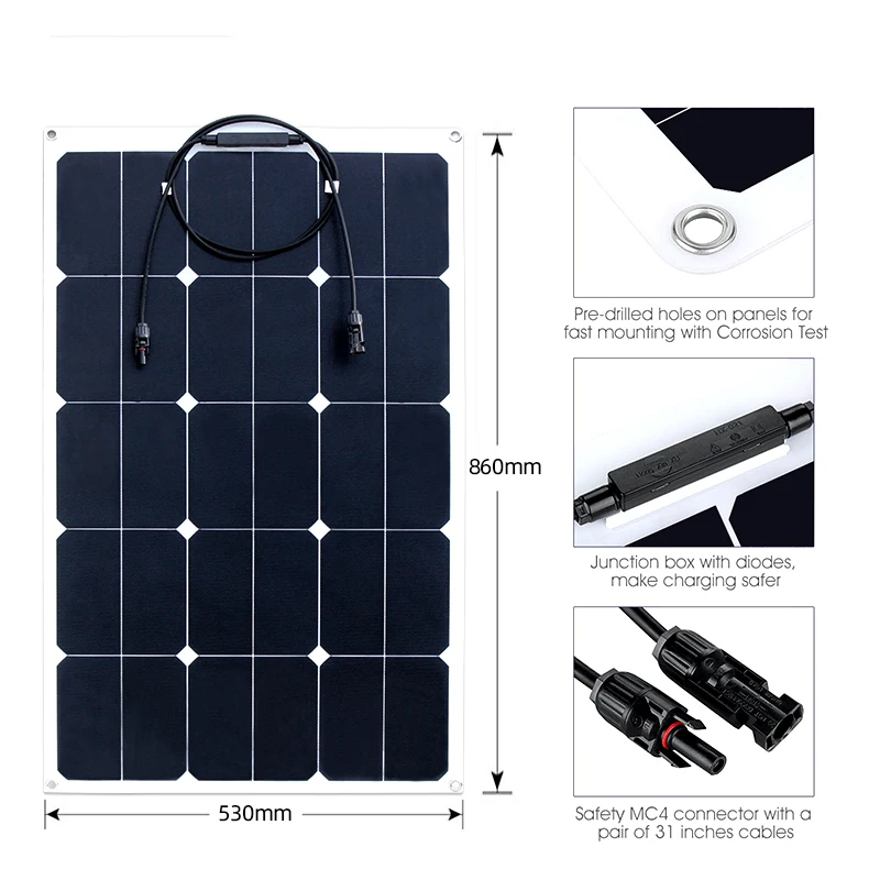 90W Sunpower Pannello Solare Flessibile Film Sottile Ad Alta Efficienza Per Il Campeggio All'Aperto Rv Van Boats O Roof