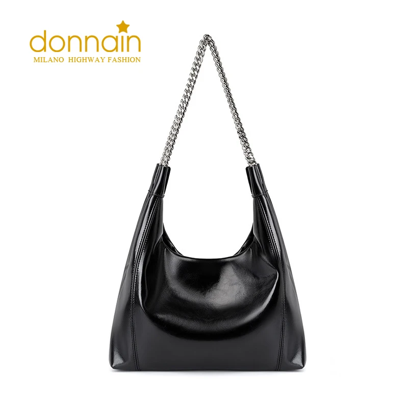 

DONNAIN Chain Tote Bag Cowhide Leather Large Capacity Fashion Shoulder Bags For Women Minimalist Solid Color Female Bags Handbag