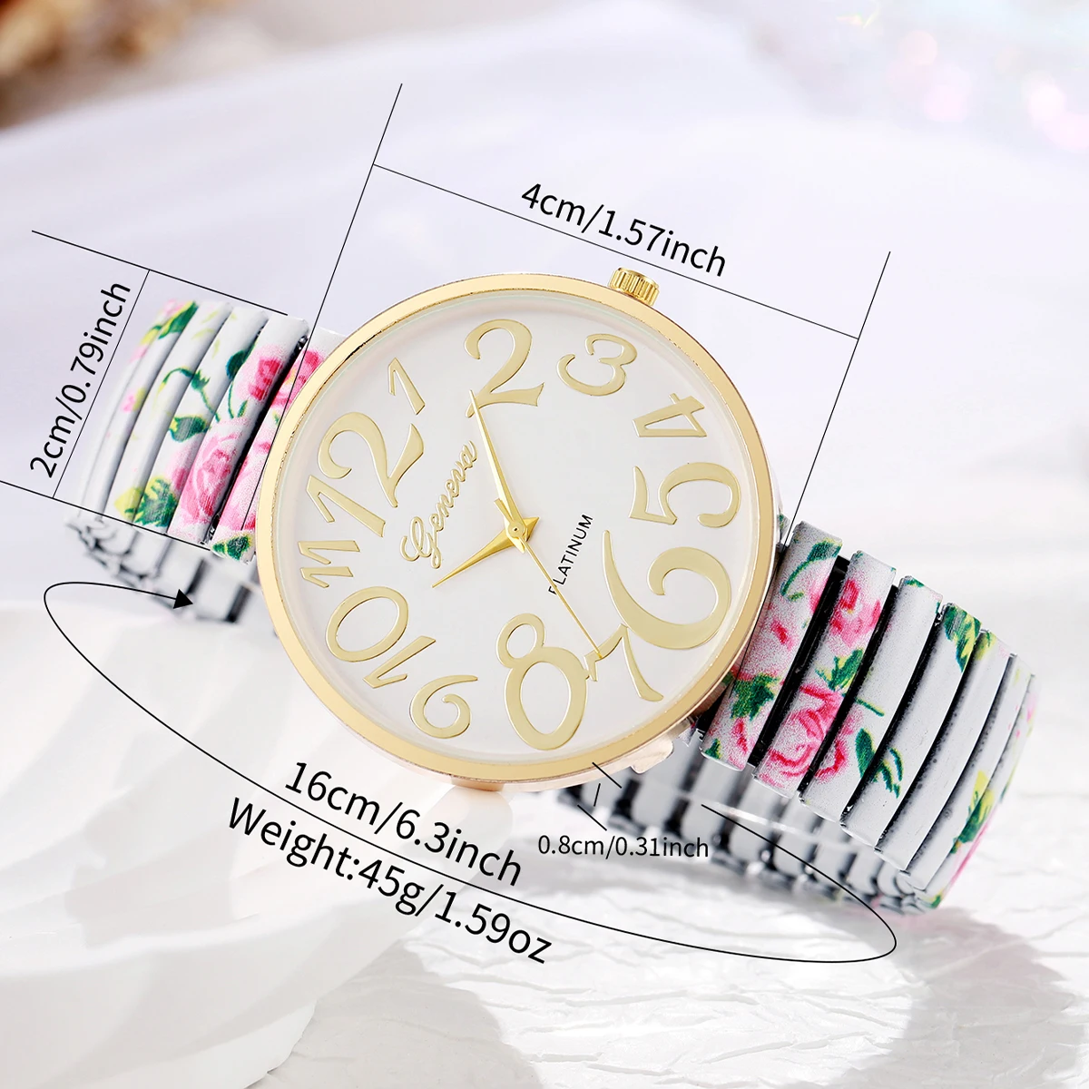 3pcs/set Women's Fashion Personalized Printed Elastic Band Trendy Casual Digital Dial Quartz Watch Combination Set No Box