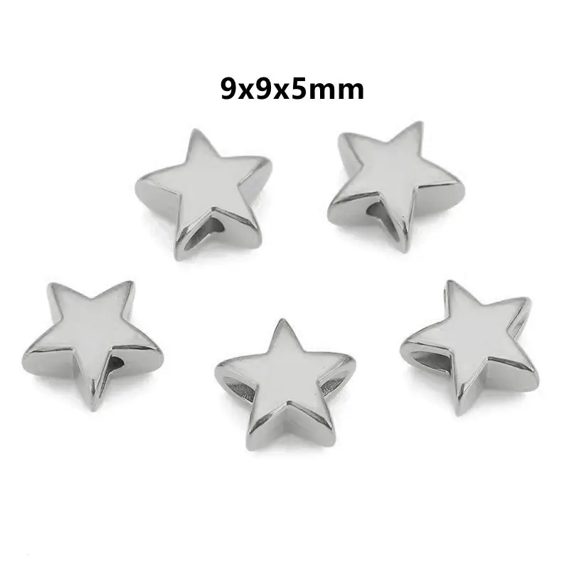 Set of 5 Stainless Steel Star and Heart Spacer Beads
