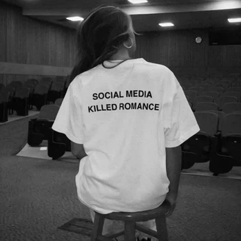 2025 Social Media Killed Romance Summer T Shirt Men Women Aesthetic Valentine's Print T-Shirt Couple Cotton Tee Tops Clothing 1