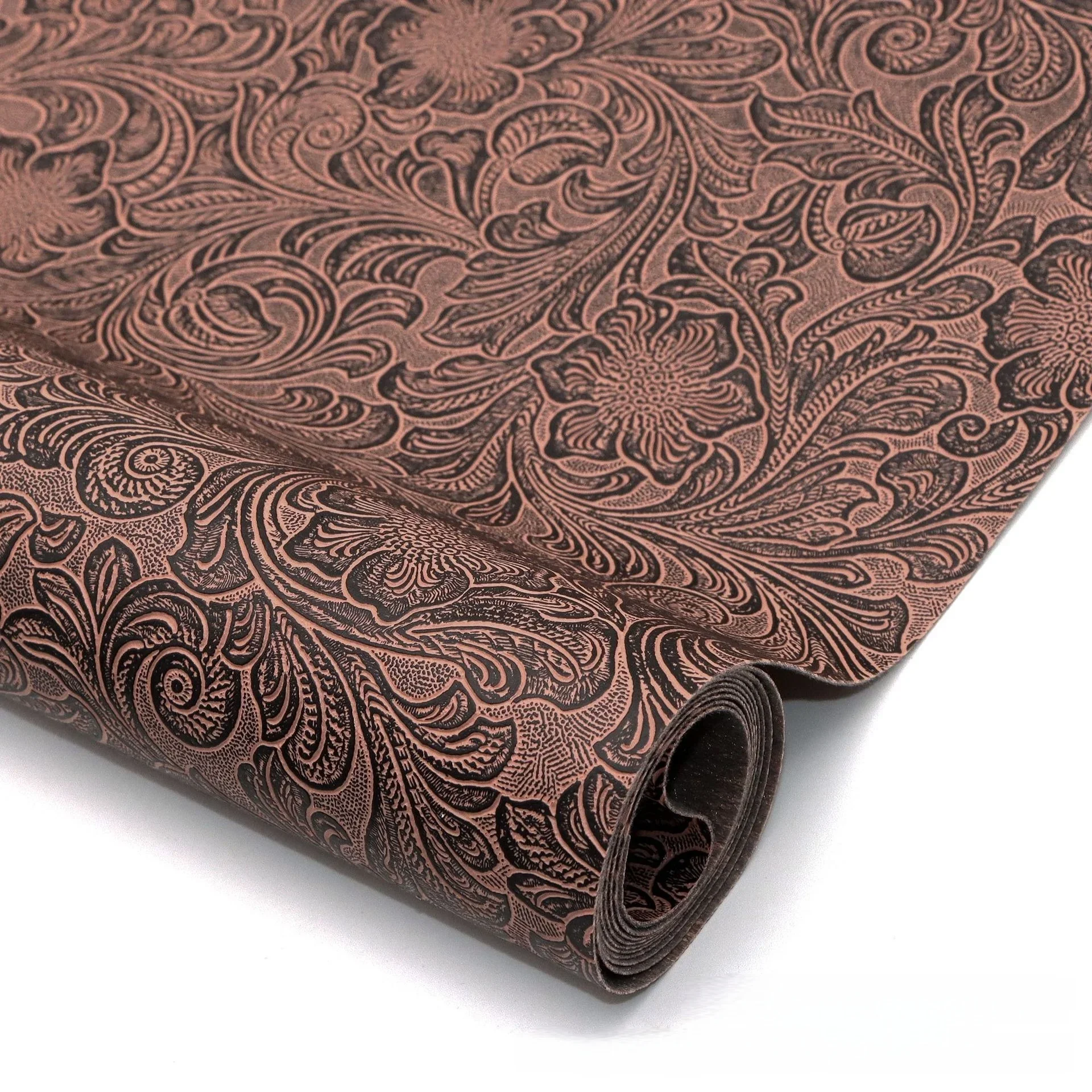 Vintage Floral Texture Non-Adhesive Faux Leather Fabric for Crafting and Decoration