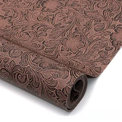 Vintage Floral Texture Non - Adhesive Faux Leather Fabric for Crafting and Decoration (Khaki)