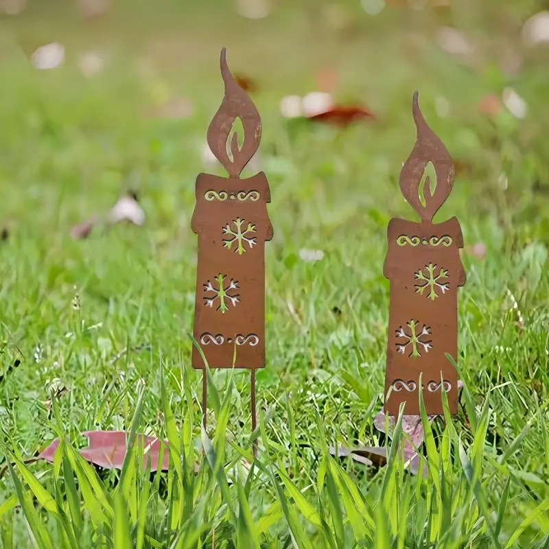 Snowflake Candle Stake Christmas Snowflake Candle Yard Signs Metal Garden Stakes 2X Christmas Signs Yard