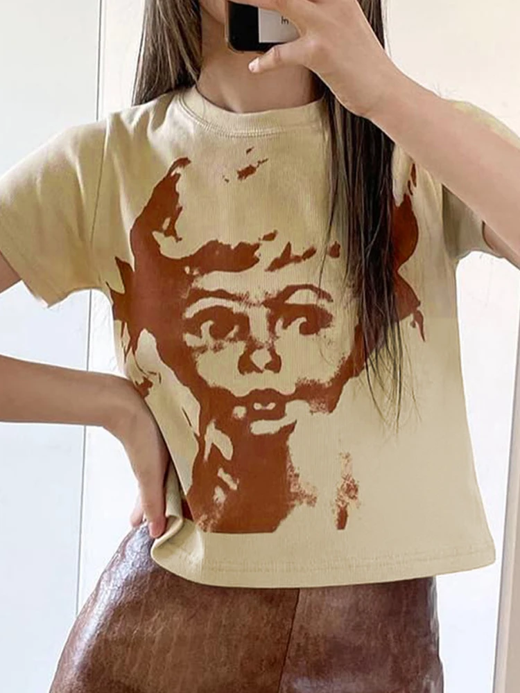 

Women Tshirt Sexy Print Crop Top Graphic Short Sleeve Streetwear Harajuku Goth Fashion Vintage Tees Grunge Aesthetic Y2k Clothes