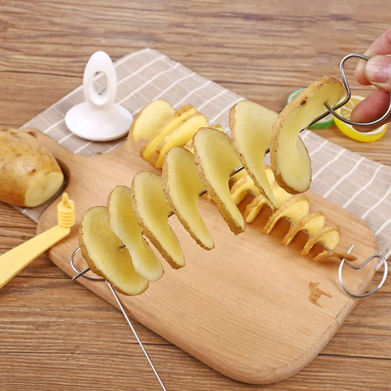 Protable Potato BBQ Skewers for Camping Chips Maker Slicer Potato Spiral Cutter Barbecue Tools Kitchen Accessories Kitchen Gadge barbecue skewers bbq grilling accessories