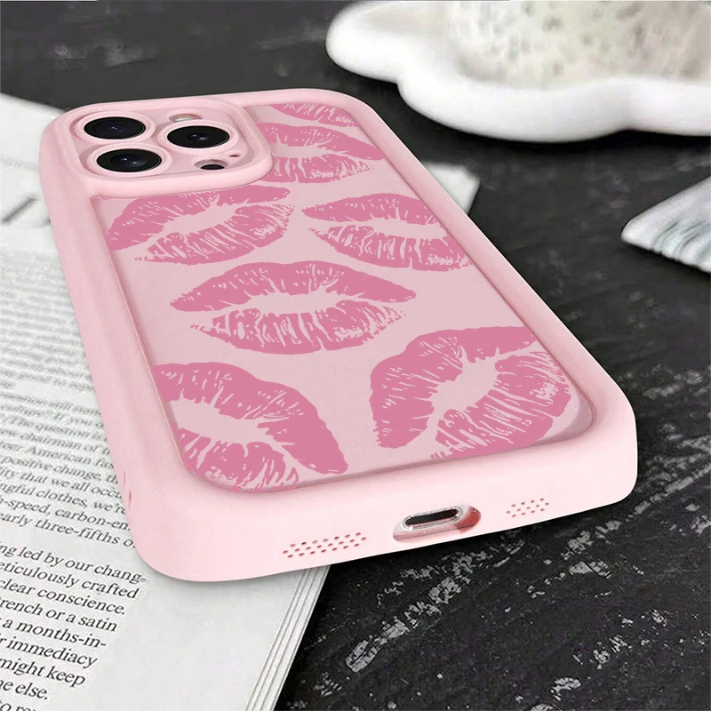 Chic Pink Lip Print Silicone Phone Case - Stylish Shockproof Candy Cover