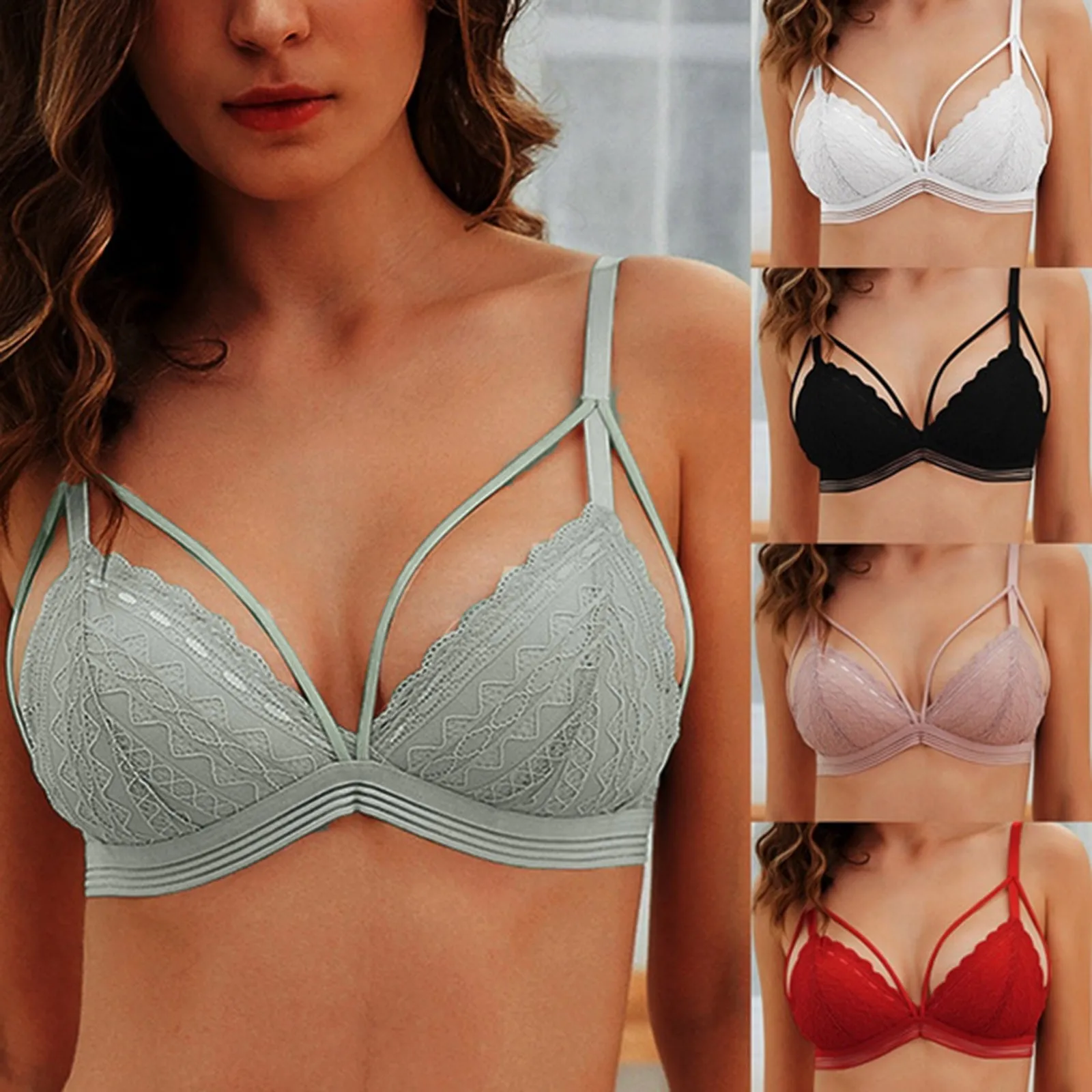 Women Floral Lace Bralette Wire Bra Bustier Push Up Solid Vest Top