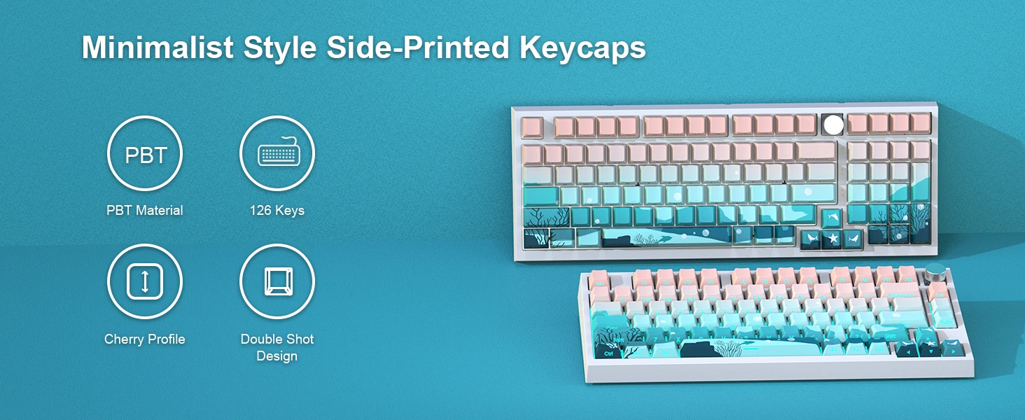 para MX Switch Mechanical Keyboard Cap, Double Shot Pbt Keycaps, 125 teclas