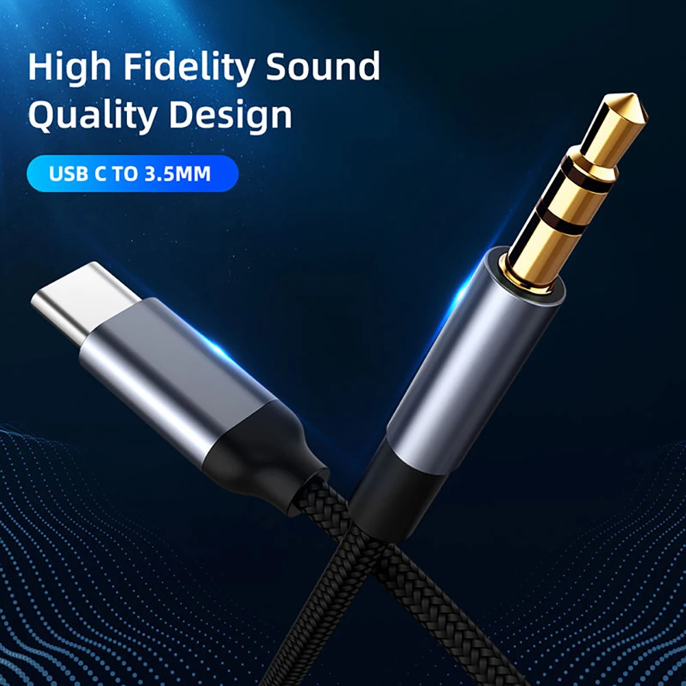 USB Type C to 3.5 MM Jack AUX Cable DAC Type-C Audio Kabel for Car Speaker Headphone Tipo C Auxiliary Adapter Cable Converter