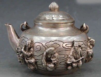 

Китайский фольклорный Белый Медный Серебряный инсмертный Флагон hervidor tetera olla vino 506 медное украшение Бронзовый завод Чистая латунь