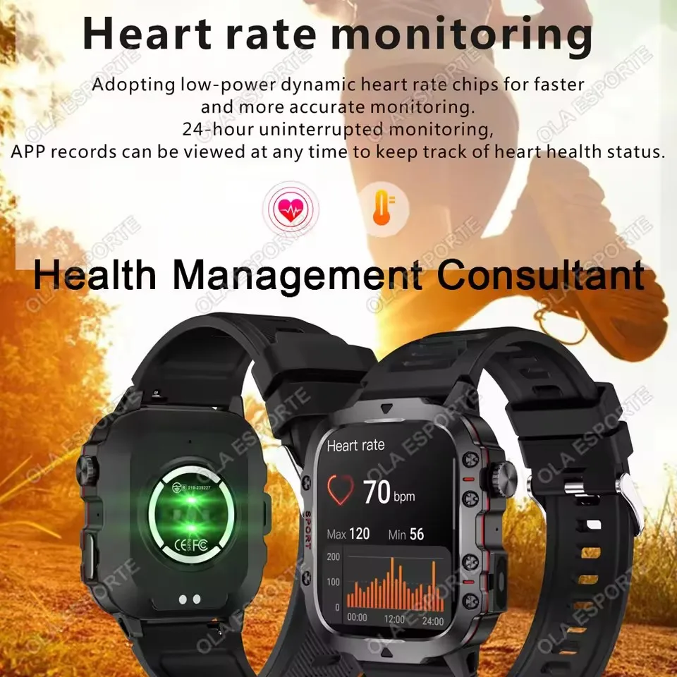 2026 New Military Smart Watch Men IP67 3ATM Outdoor Sports Fitness Tracker Blood Pressure Health Monitor BT Calls GPS Smartwatch 5