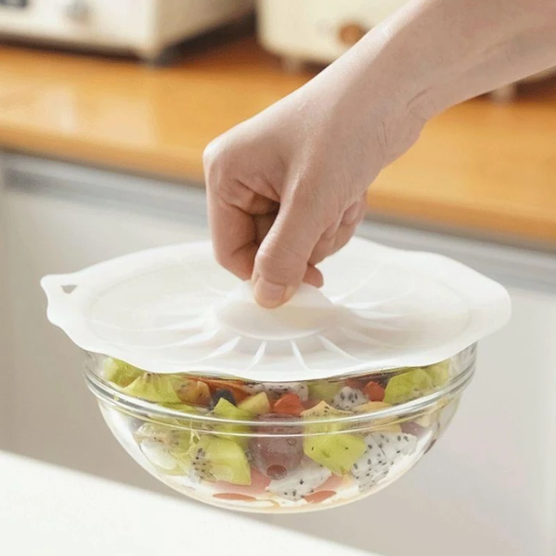Reusable Silicone Crisper Lid Kitchen Washable Food Crisper Bowl Lid Wall Mountable Seal Cup Lid 5pcs