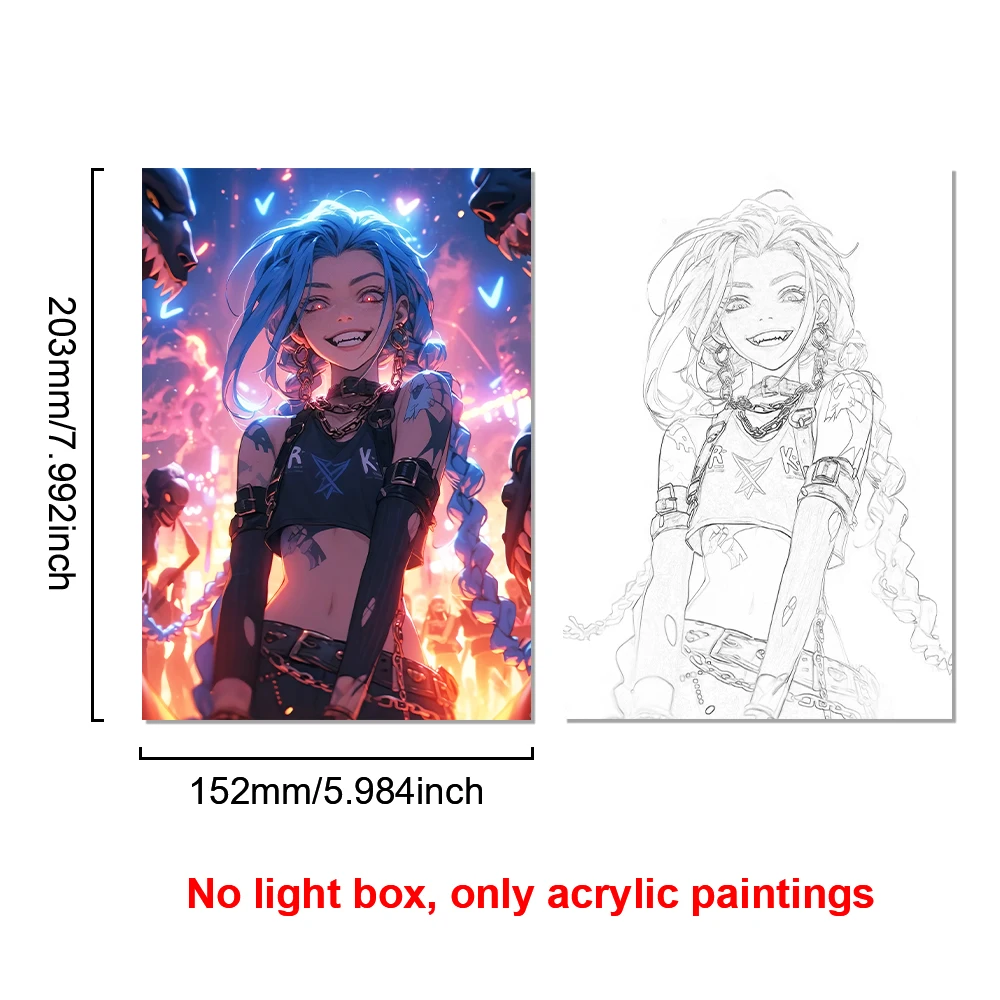 LED Illuminated Anime Frame featuring League of Legends' Jinx – Unique Bedroom Decor & Perfect Gift