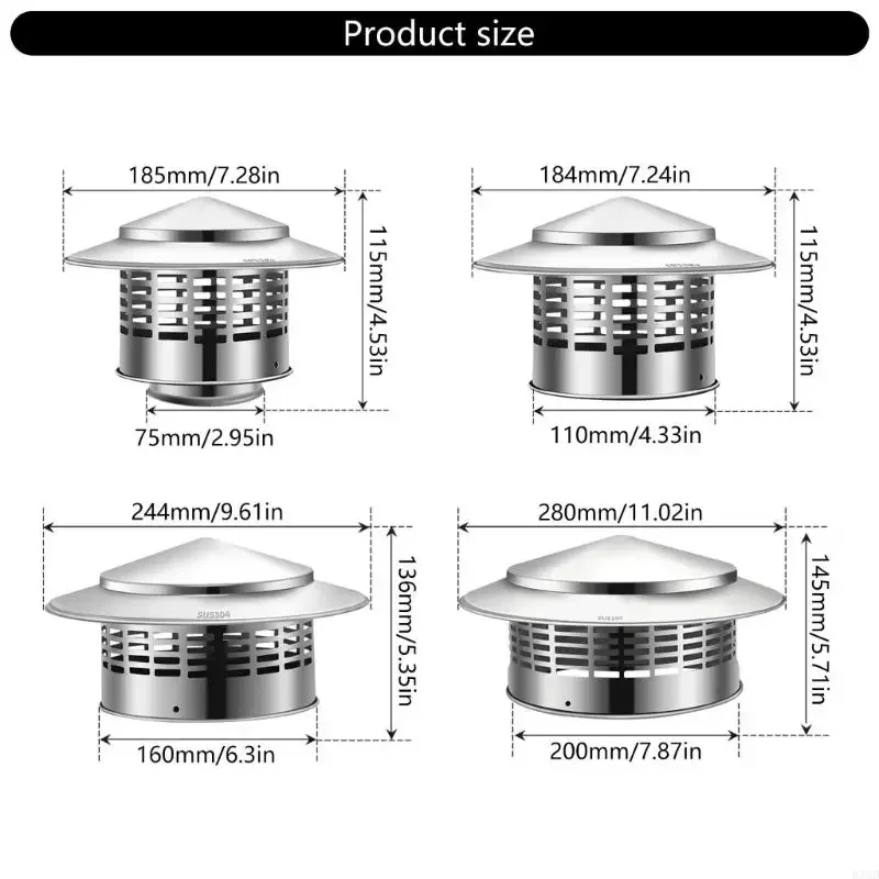 ฝาครอบปล่องควันสแตนเลส สำหรับติดผนังภายนอก ช่องระบายอากาศบนหลังคา ท่อระบายอากาศ ฝาครอบท่อระบายอากาศสำหรับท่อระบายอากาศ ปล่องควัน และฝาครอบท่อระบายอากาศ 1