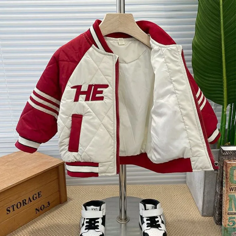 Boys Outerwear Winter Embroidery Fashion Thick Baseball Uniform Jacket Girl Kids Warm Coats Clothing Toddler Top Outfits 2-11Y - 5
