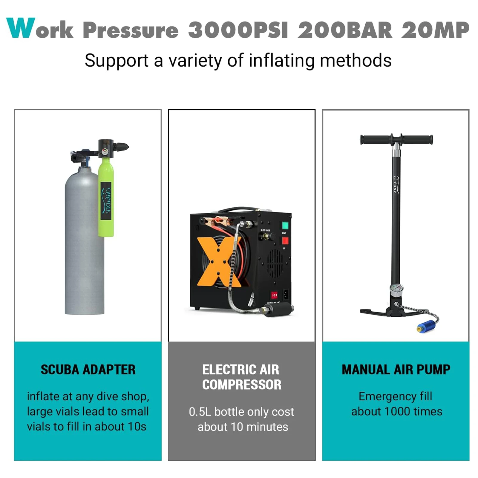 Bombola Subacquea 1L Con Valvola Antideflagrante - Attrezzatura Per Immersione Fino A 10 Metri