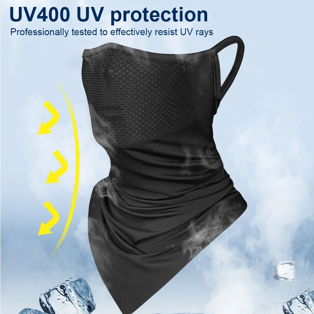 UV Protection Full Face Mask Breathable Ice Silk Bicycle Neckerchief Cycling Bandana Mask Summer Outdoor Hanging Ear Scarf