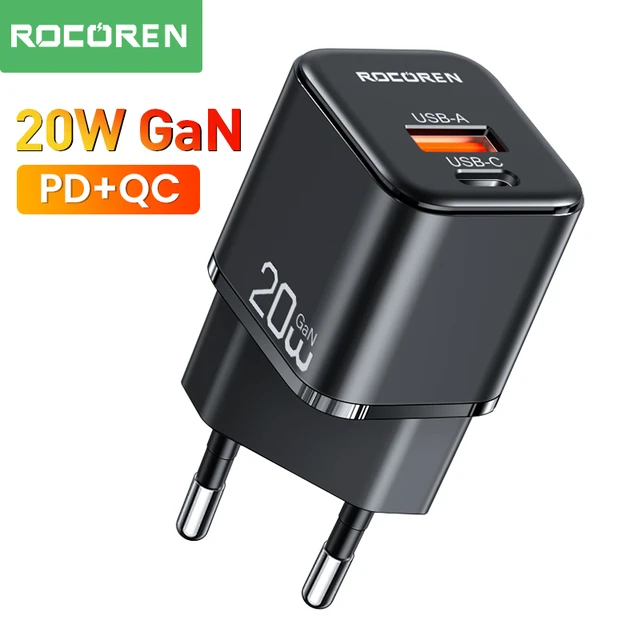 Cargador Carga rápida USB-A QC3.0 y USB-C PD 20W