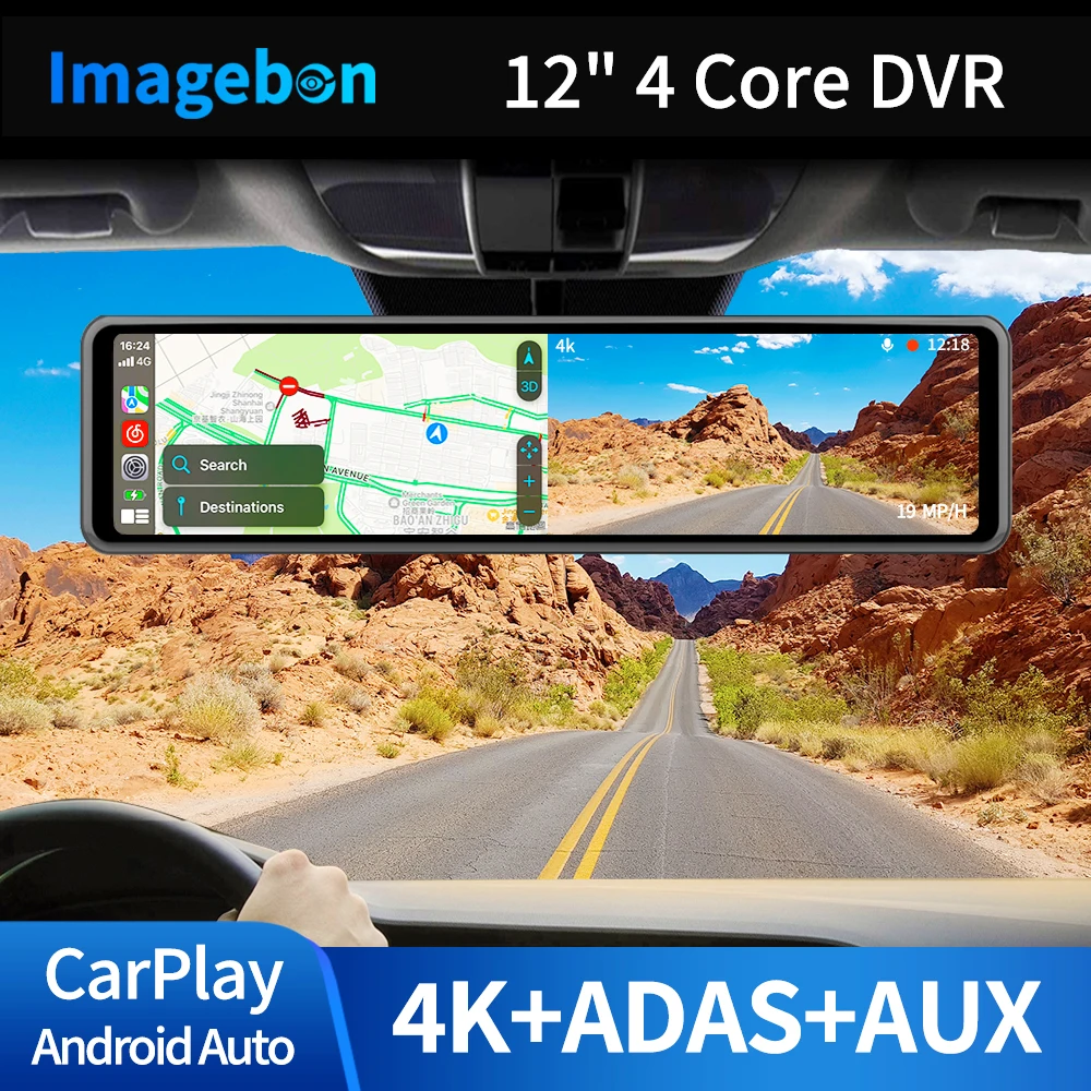 2.5K Touch Screen Carplay Mirror Dash Camera DVR with ADAS G-sensor rear  view camera