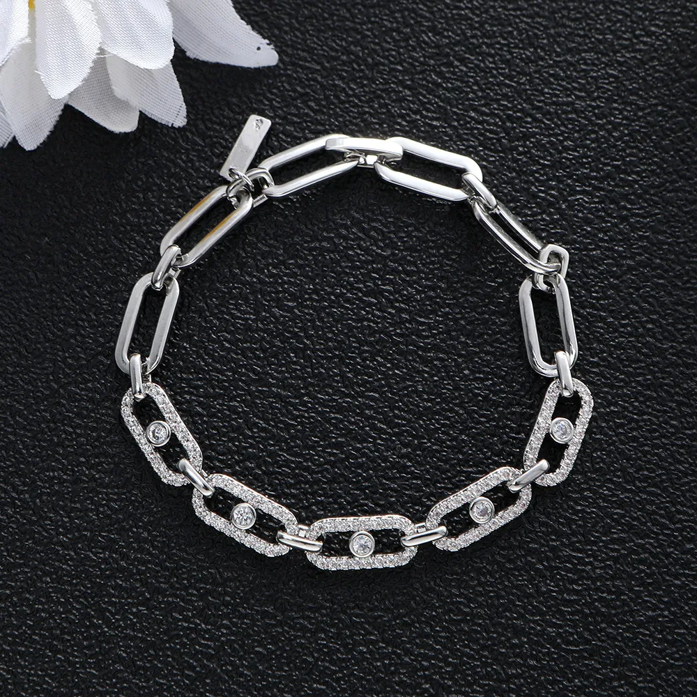 

HIBRIDE Новая мода кубический цирконий, геометрической формы звено цепи браслеты из нержавеющей стали для женщин Свадебные вечерние аксессуар...