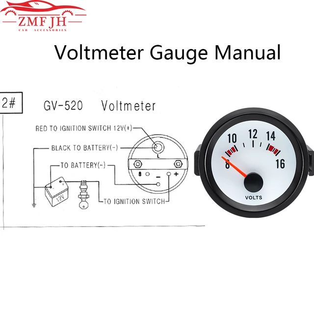 2 52MM Car Gauge Voltmeter with Blue LED Backlight 8-16V Voltage Pointer VOLT  Meter for Universal Gasoline Car 12V