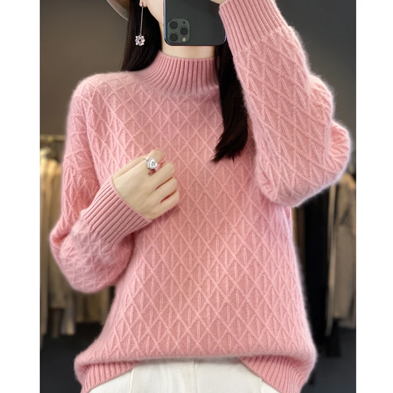 

100% Merino Wool Thickened Pullover High collar Sweater Women's Jumper Sweaters Women Cashmere Knitted Winter Warm Top 2023