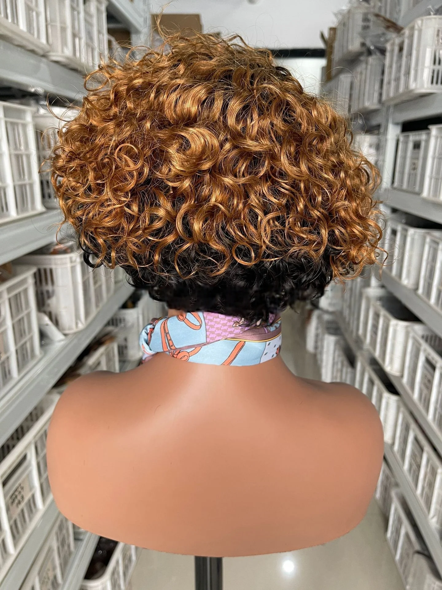 Color Gradient Women's Side Parted Short Curly Pixie Cut Bob,For Women Brazilian Remy Hair , Human Hair Wig Full Machine Wig