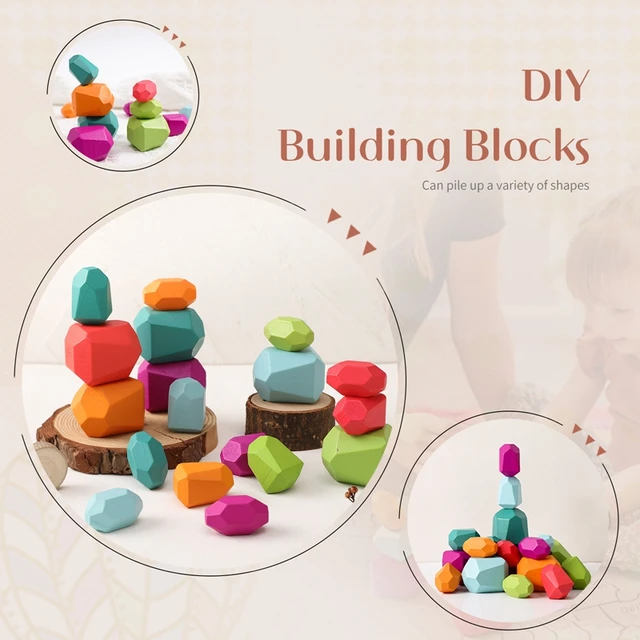 Baby Toy Wooden Building Block Colored Stone Creative Educational Toys Nordic Style Stacking Game Rainbow Stone Wooden Toys 4