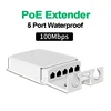 5 Port Waterproof POE Extender 4 Port Repeater 100Mbps Outdoor Network IP55 VLAN 44-57V for POE Camera Wierless AP 1