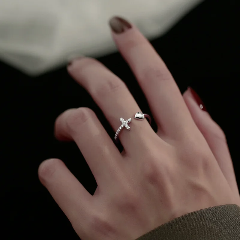 Silver Cross Ring Silver Rings Silver Ring REETI 925 Sterling Silver Cross love Ring For Women Jewelry Adjustable Open Ring For Party Birthday Gift