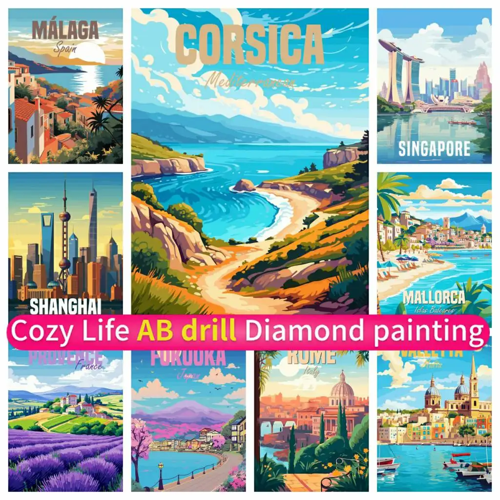

Mosaic AB Diamond Painting Art DIY 5D City Tokyo Greece Israel Canada Porto Portugal French Travel Corss Stitch Kit Rhinestones