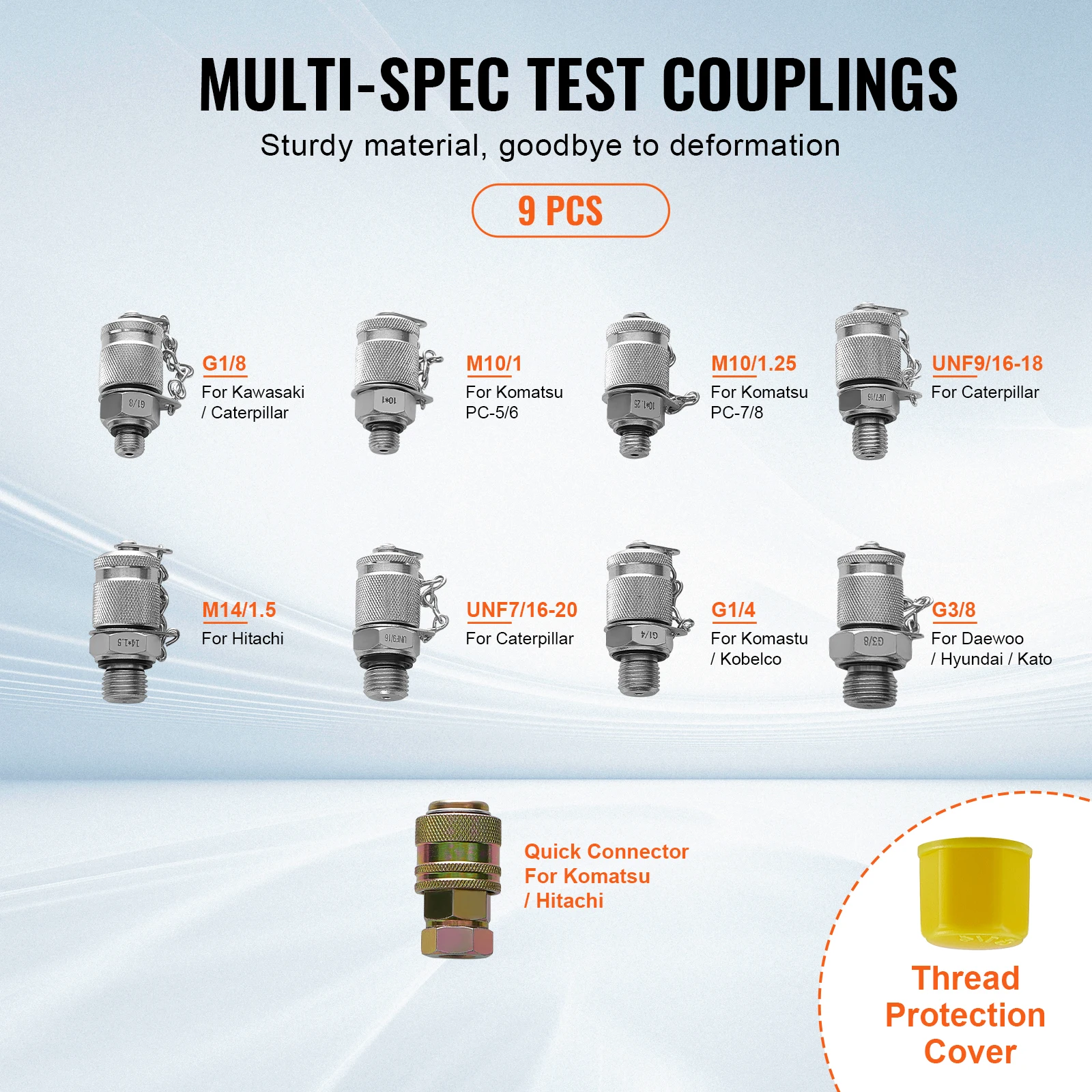 VEVOR Hydraulic Pressure Test Kit 250/400/600bar 3 Gauges 9 Test Couplings for Excavator Tractors Construction Machinery 4