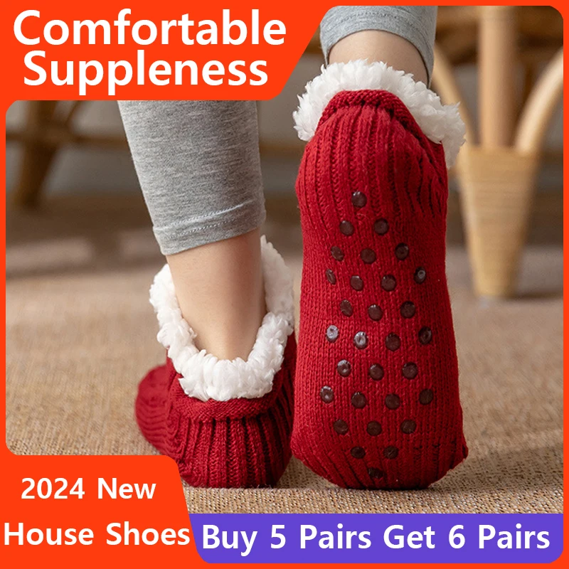 Winter Warm Home Slippers Indoor Fashion Plush Men's and Women's Indoor Floor Socks Anti slip Slippers Couple Warm