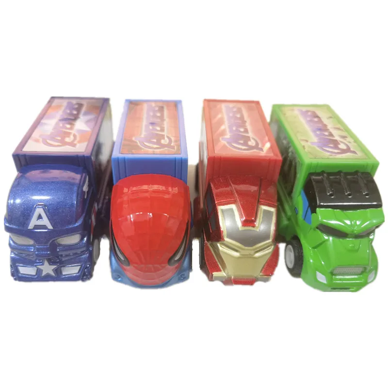 Véhicules Avengers en alliage PVC pour garçons, 4 pièces/ensemble, services.com America, MEDk, Ironman, SpidSuffolk, figurine d'Auckland, camion à dos côtelé