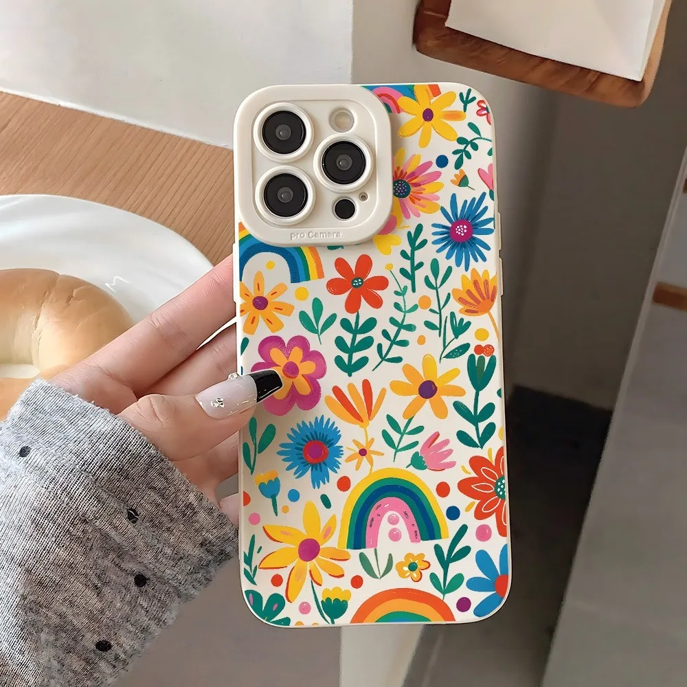Vibrant Floral and Rainbow Pattern Phone Case