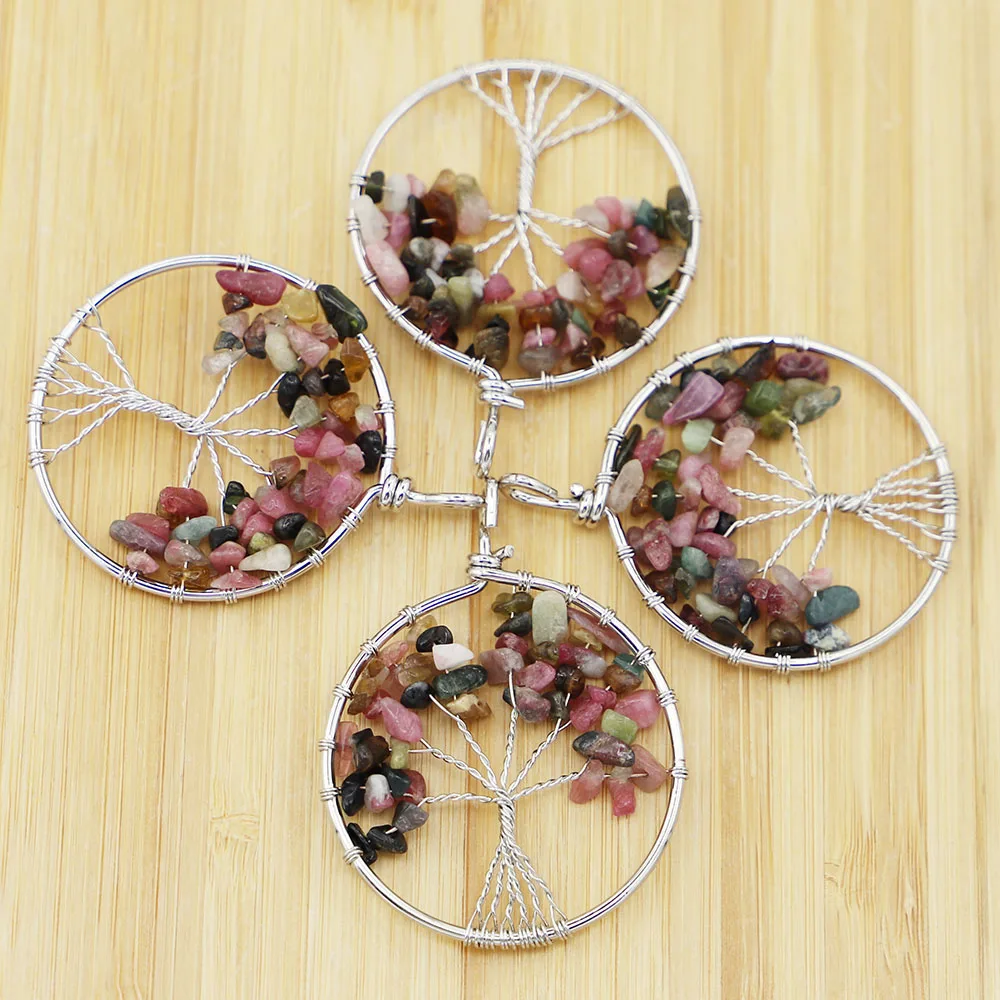40MM Natural Stone Tree Of Life Handmade Wire Wrapped Pendant Charms Diy Fashion Making Jewelry Wholesale12Pcs/Lot Free Shipping
