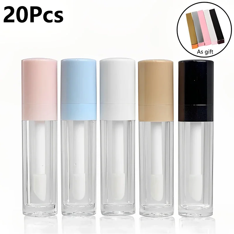 20Pcs 8ml Empty Lip Gloss Tubes With Big Brush Transparent Lip Balm Bottles Refillable Cosmetic Containers Lipstick Packing Box