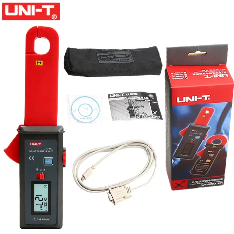 

UNI UT258A AC/DC Leakage Clamp Meter 10000 Count Auto Range Measures 0mA~60A AC/DC Leakage Current φ7mm Jaw RS-232 Interface