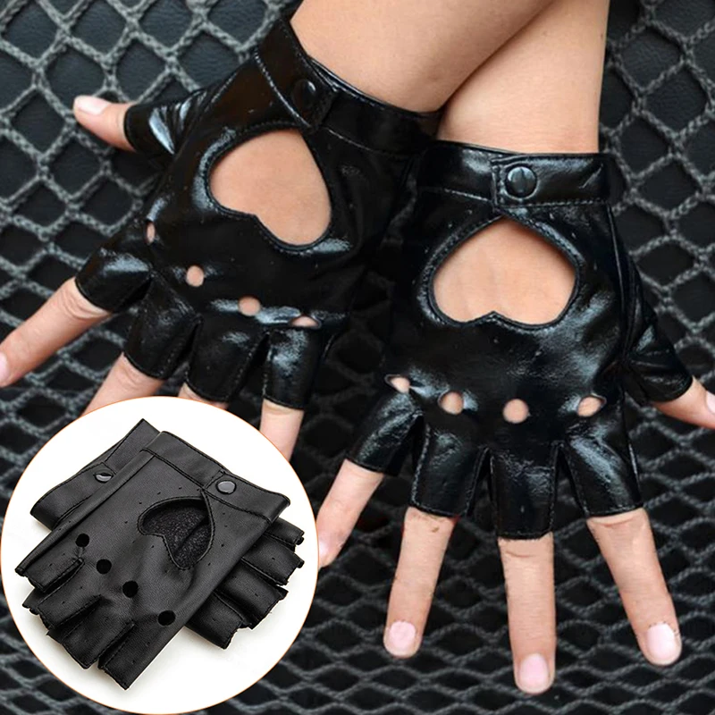 

1Pair Women Punk Short Synthetic Leather Gloves Half Finger Fingerless Gloves Fashion Lady Handsome Black Gloves