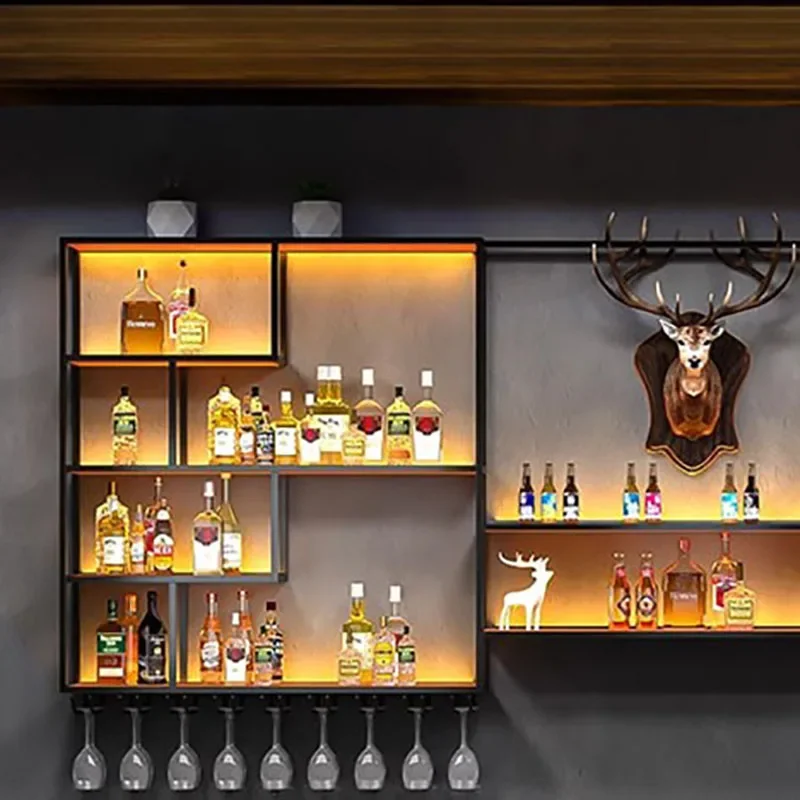 Display Wall Mounted Wine Cabinets Restaurant Metal Cocktail Patio Wine Racks Bottles Cellar Botellero Vino Liquor Furniture