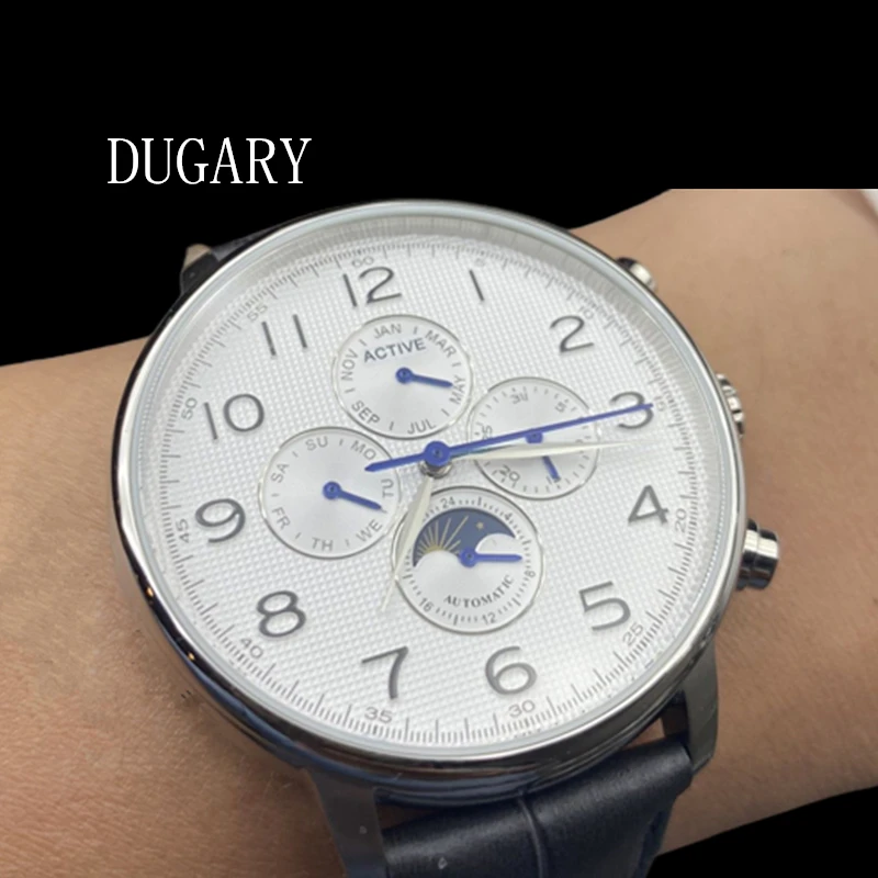 

DUGARY automatic mechanical watch Seagull Movement st 16 moon calendar waterproof 42mm 316L Stainless steel Fashion Wristwatch