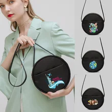 

2022 Round Bag Sweet Style Street Women Bag Messenger Black Travel Pattern Printing Commuter Ladies Handbag Canvas Shoulder Bag