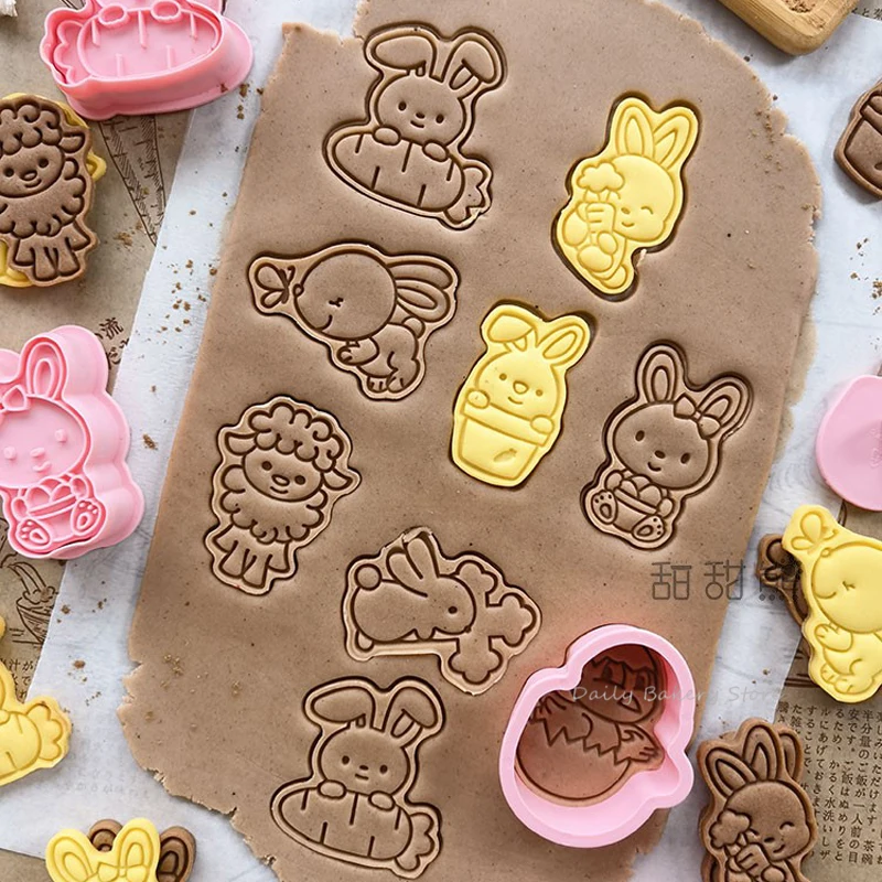 Multiple Sets Cartoon Easter Cookie Cutter Mould Cute Bunny Rabbit Easter Eggs Biscuit Embosser Stamp Baking Fondant Cake Tools Cookie Cutter Baking Mold Cookie Mould Baking Decorating Tools