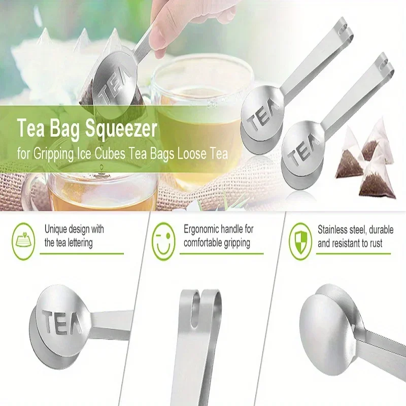 New Bag Squeezer Stainless Steel Tea Tongs Silver Strainer Clip Spoon For Loosing Leaf Gripping Ice Cube