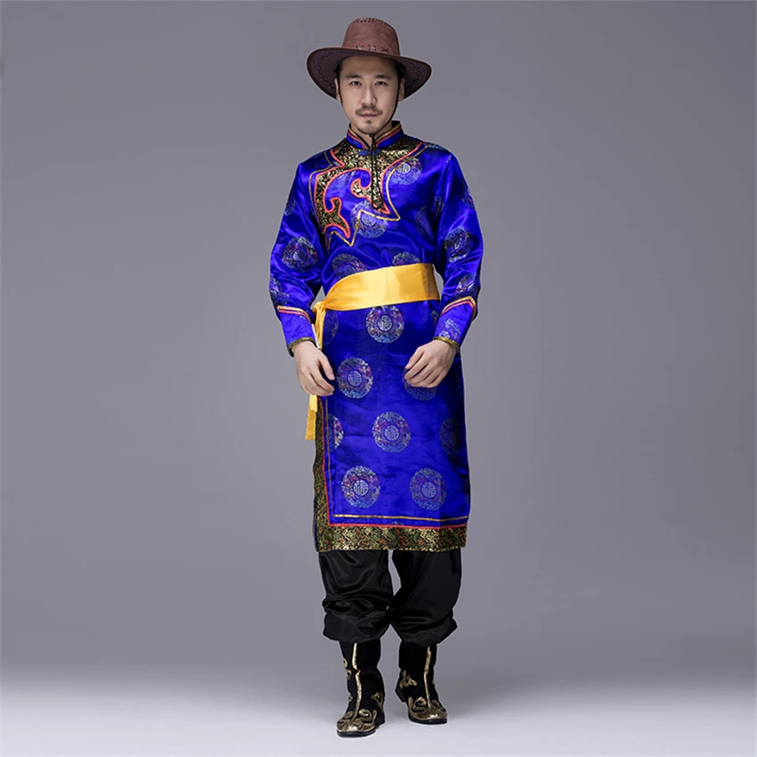 New Traditional Mongolian Costumes for Men Grassland National Genghis Khan Riding Dance Stage Performance Asia Adult Waer