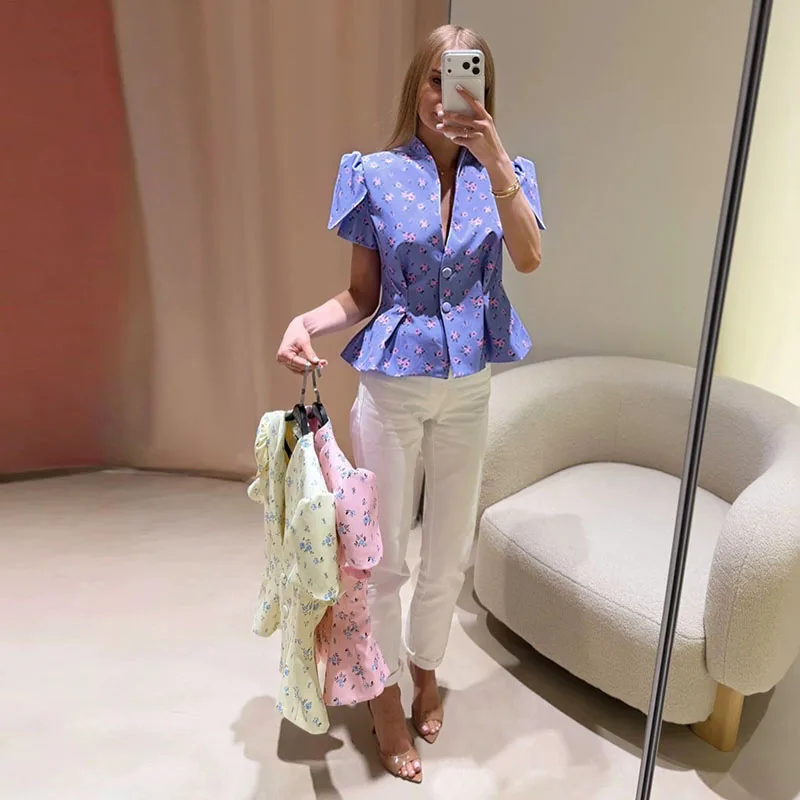 ตัวเลือกสินค้า เสื้อคลุมลายพิมพ์เข้ารูป แขนพองสั้น สวยหรู ฤดูร้อน 2026