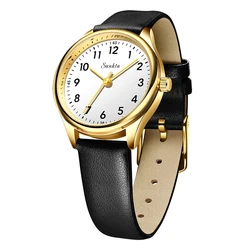 Luxury Women's Quartz Wristwatch with Leather Strap - Elegant Fashion Gift (Black leather gold)