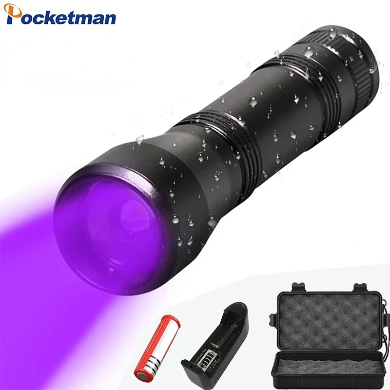 

Uv Light Rechargeable Flashlight UV Flashlight Purple Light Lanterna 395nm Ultra Violet Light LED Torch Zoomable 18650 Battery